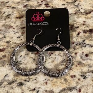 Paparazzi Silver Greek Key Hoop Earrings Statement Dangle Boho Jewelry Black